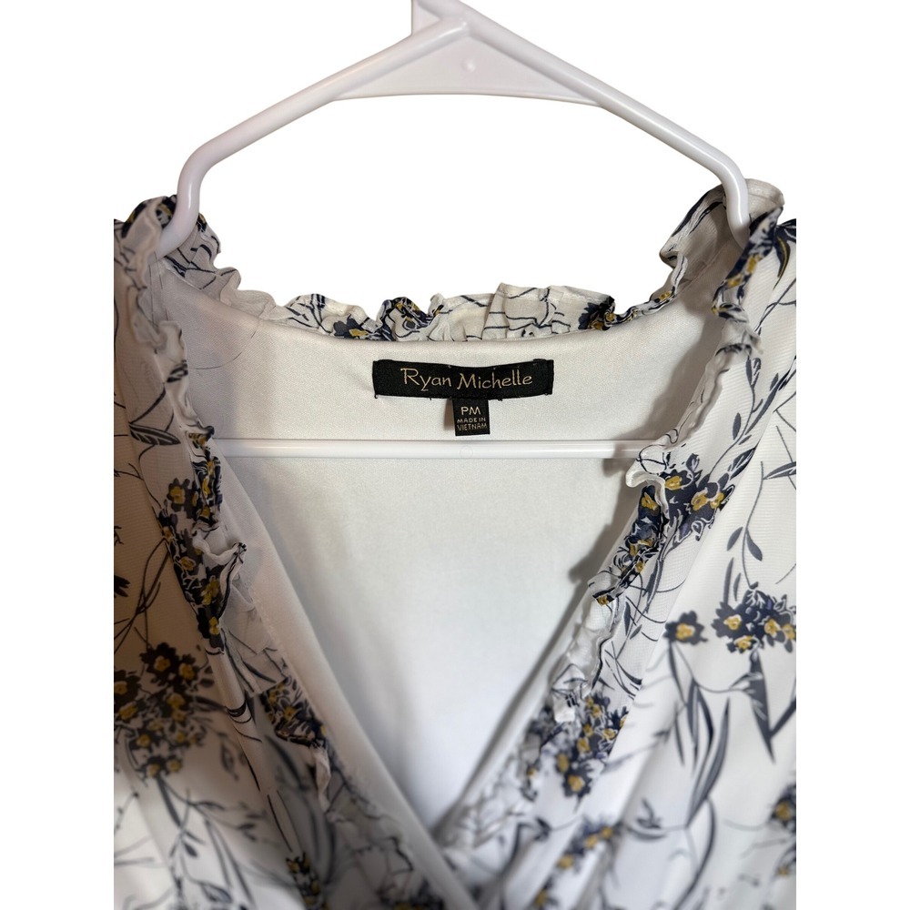 Ryan Michelle Floral Smocked Waist Midi Dress White Navy Mustard Petite Medium - Picture 3 of 3